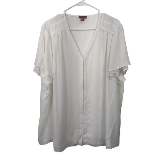 Vince Camuto Womens White V-Neck Blouse With Flutter Sleeves Size 3X Polyester - Picture 2 of 13